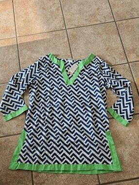 All For Color Navy Chevron Tunic with Lime Trim